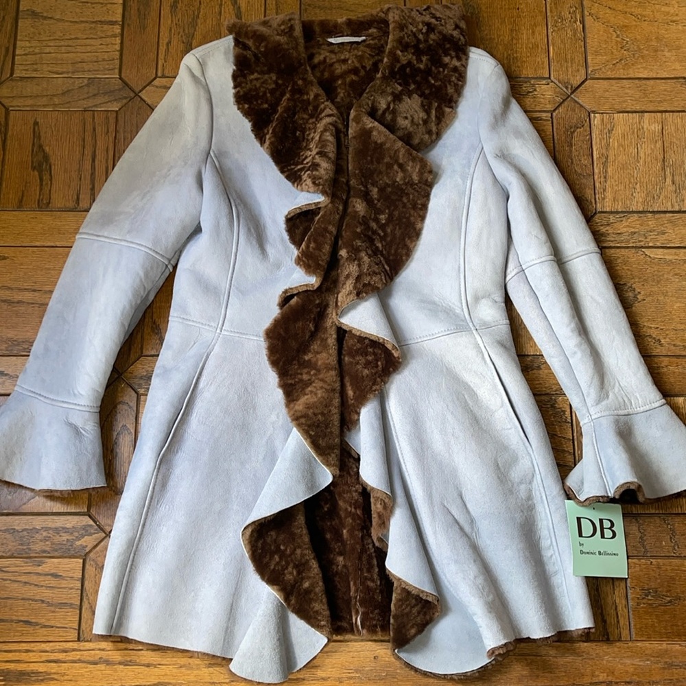 Dominic Bellissimo Jacket | Genuine Shearling Midi Coat Blue/Brown 6 *NEW*